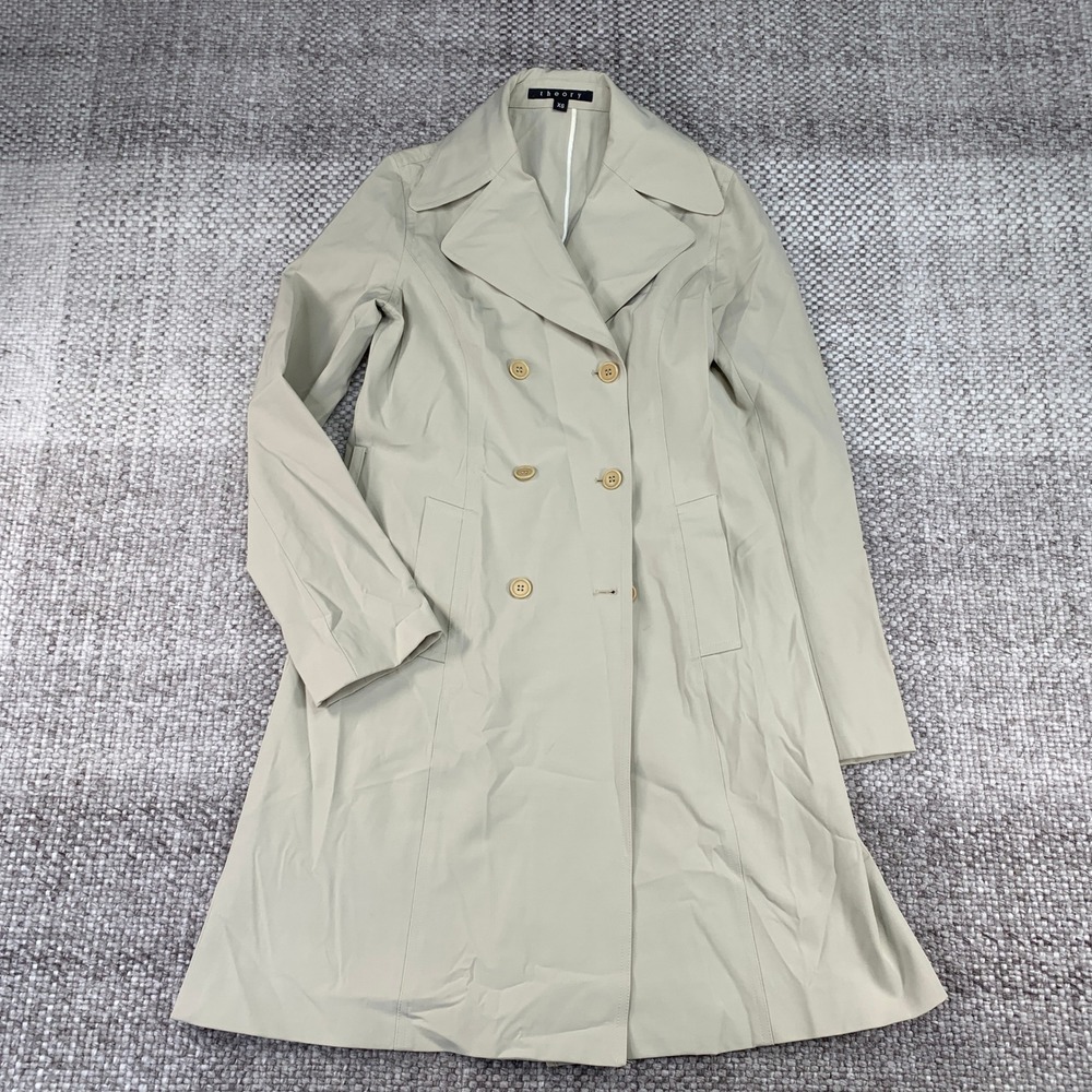 Theory Trench Coat Womens XS Beige Double Breasted G40JD135 Solid Classic